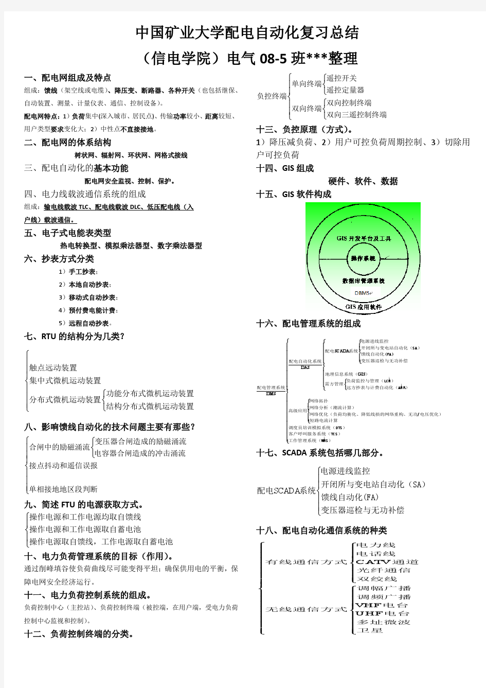 中国矿业大学配电自动化系统复习总结