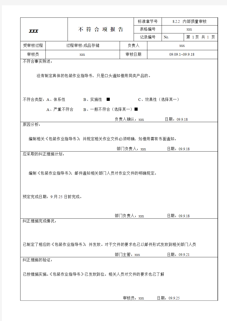 不符合项报告-过程审核1