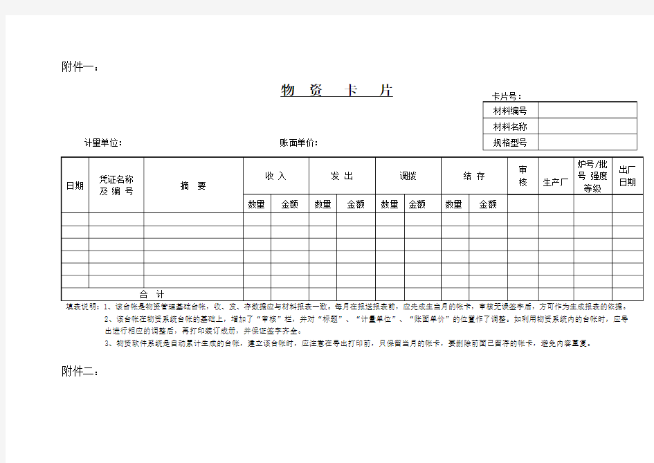 各类物资台帐样本