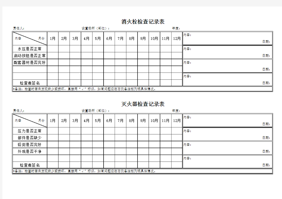 消火栓、灭火器检查记录表