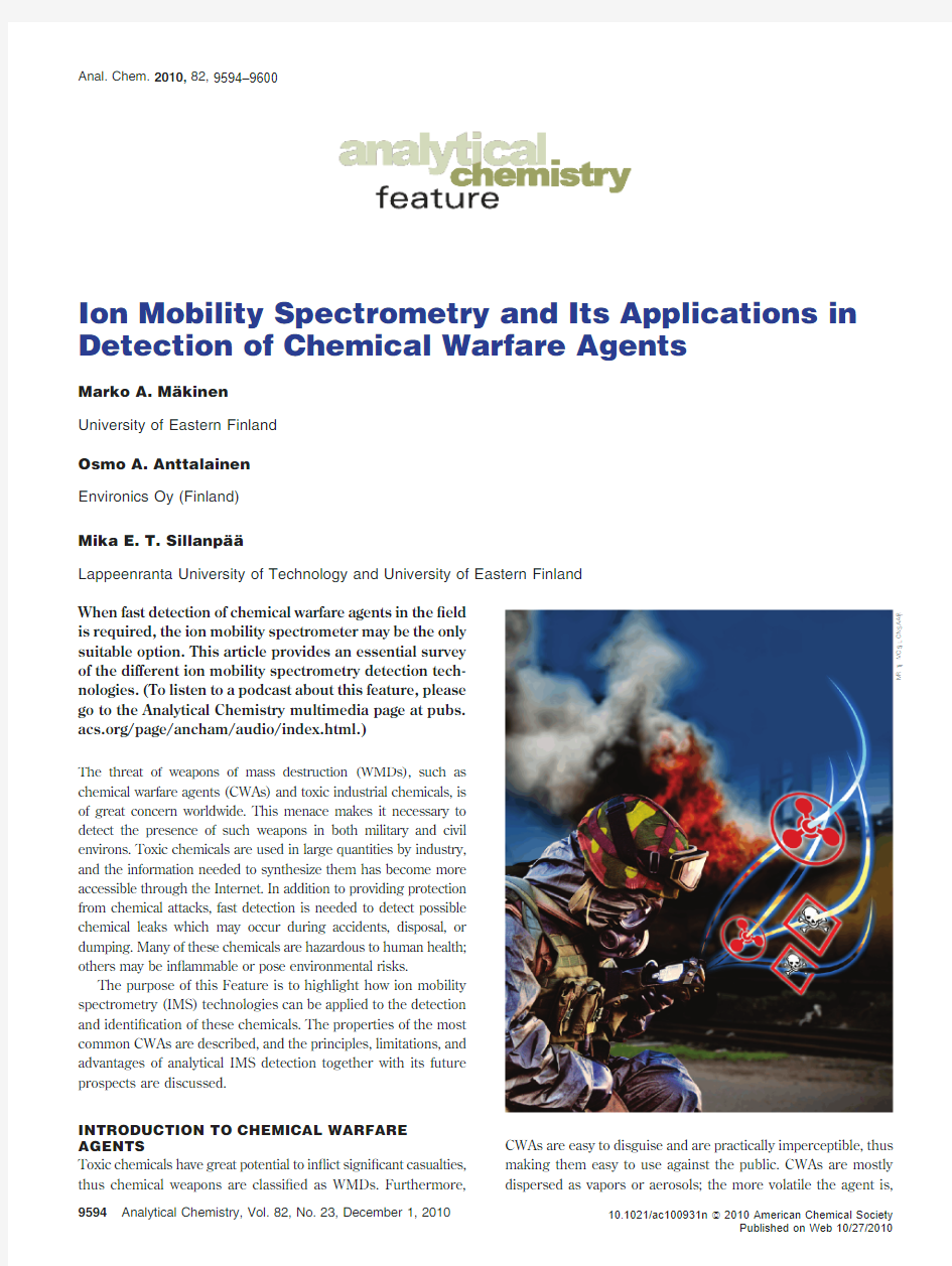 Ion Mobility Spectrometry and Its Applications in detection of chemical warfare agents