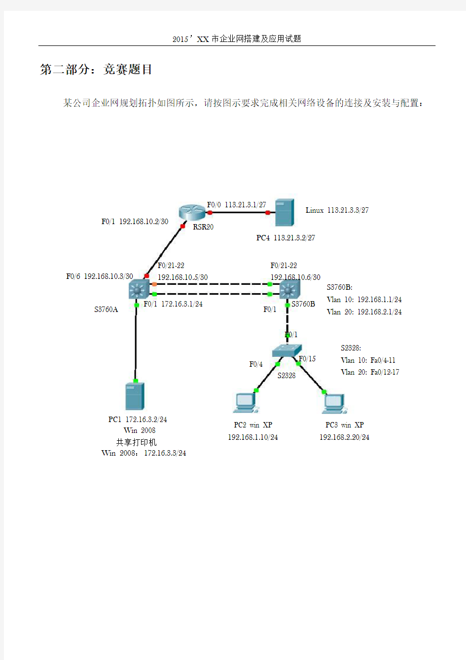 企业网络搭建及应用试题(一)