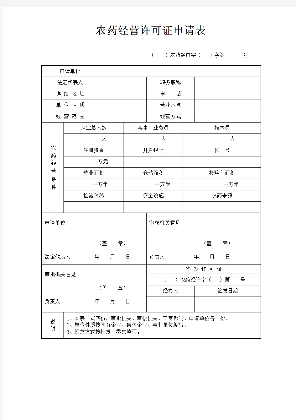 农药经营许可证申请表