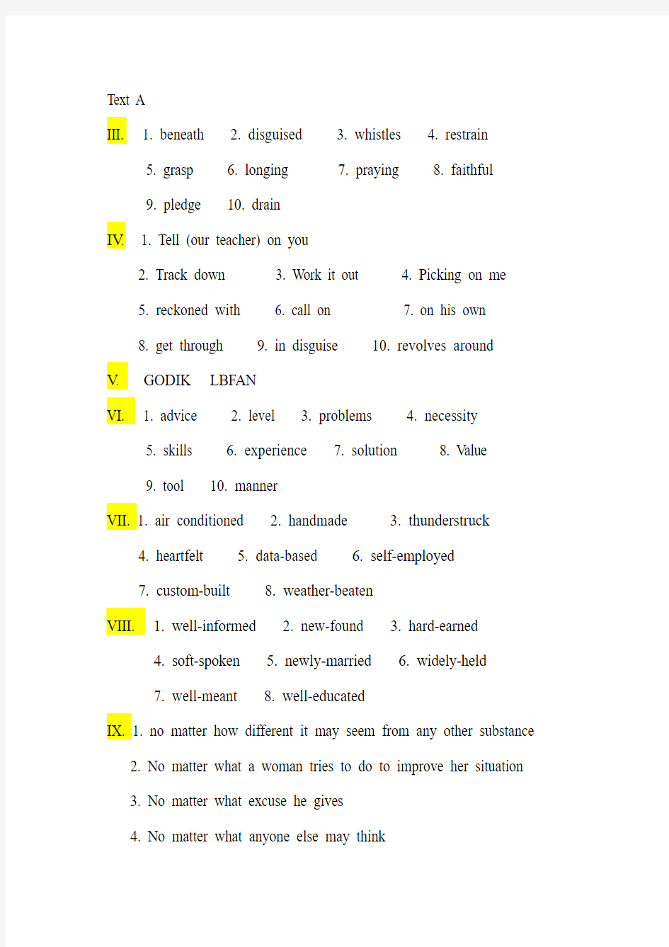 Intensive Reading  Answers