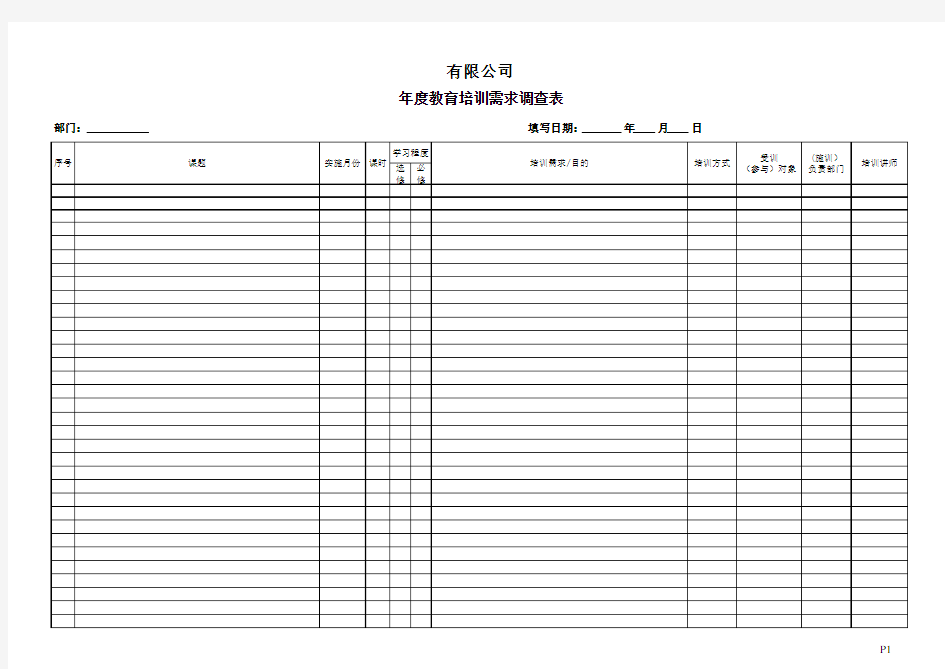 年度培训需求调查表