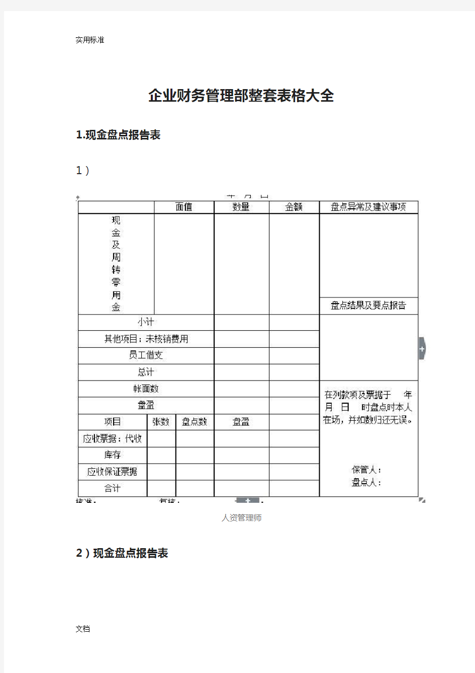 企业财务管理系统部整套表格大全