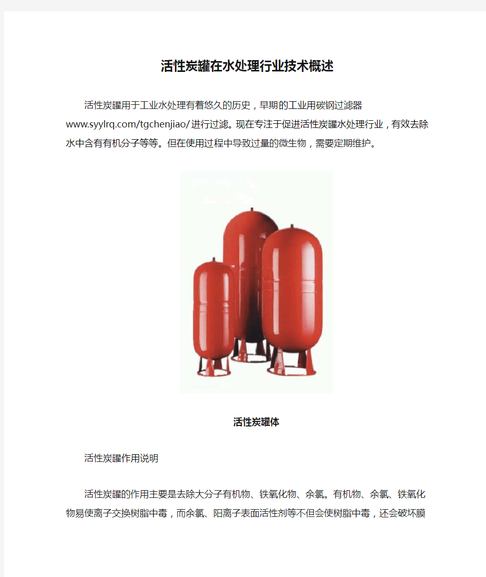 活性炭罐在水处理行业技术概述