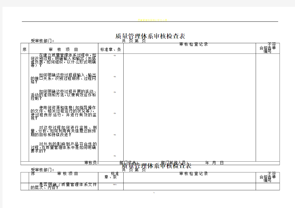 质量管理体系审核检查表(全部)