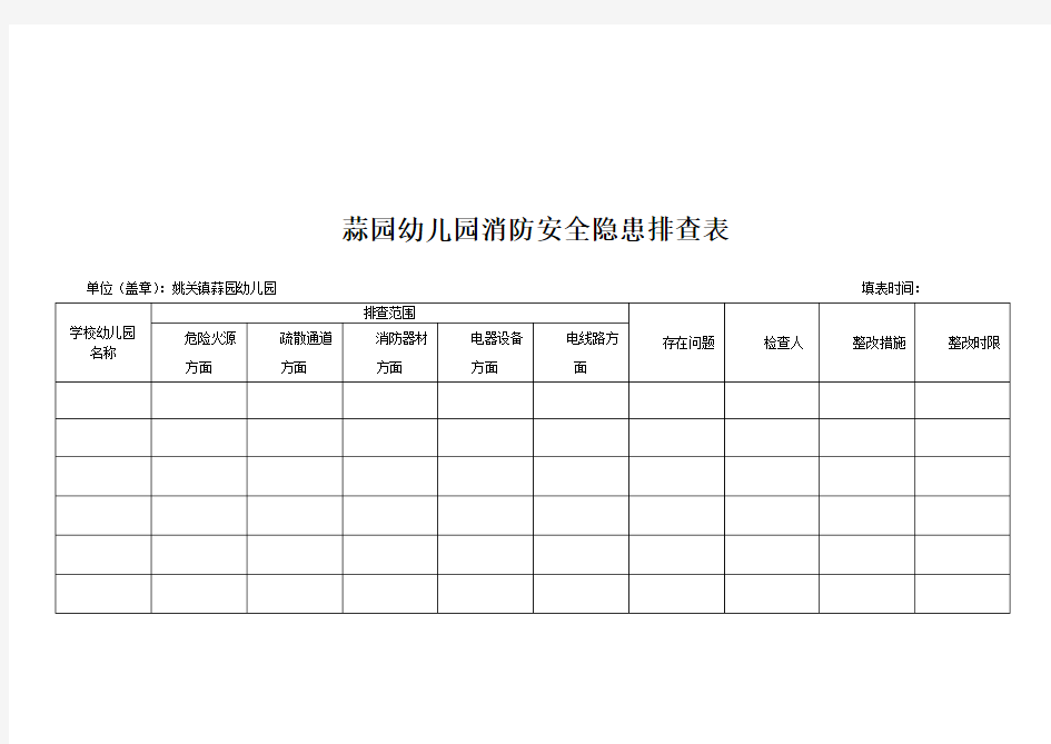 学校幼儿园消防安全隐患自查表