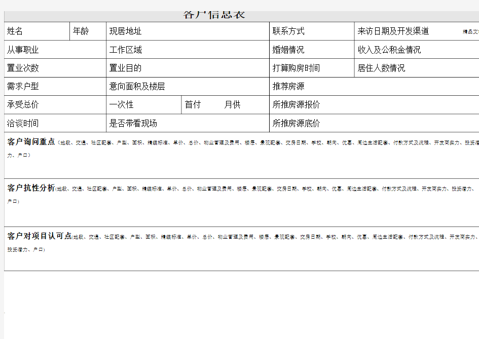 房地产-客户信息登记表