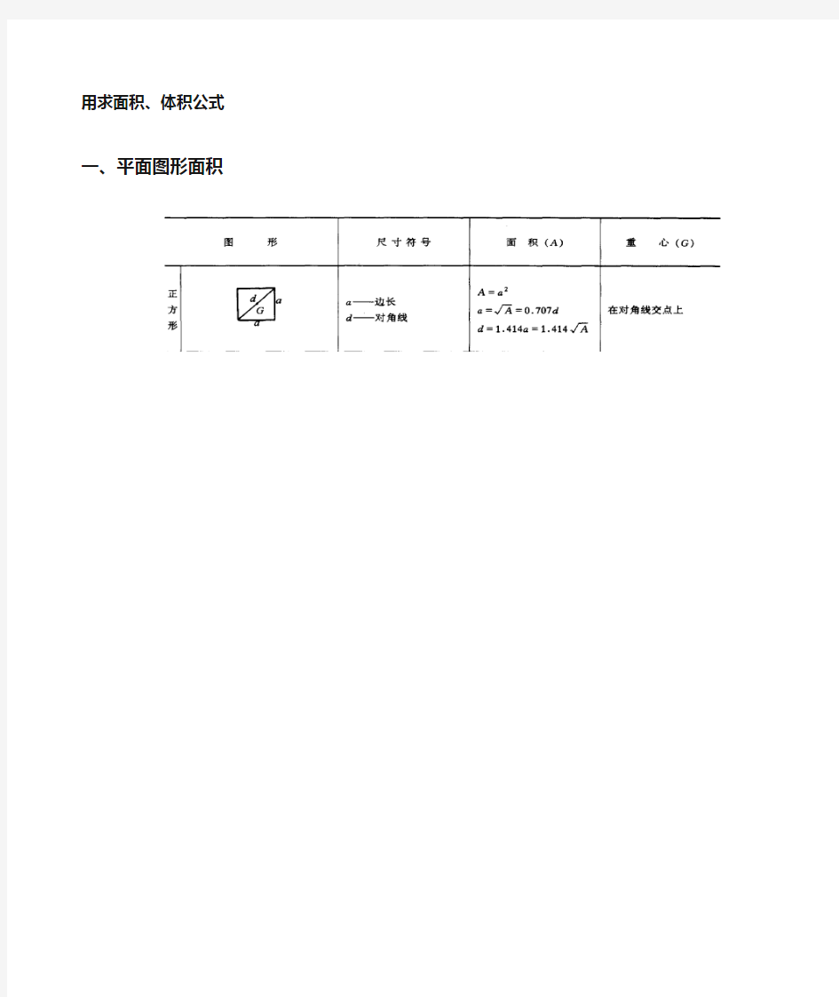 面积体积计算公式