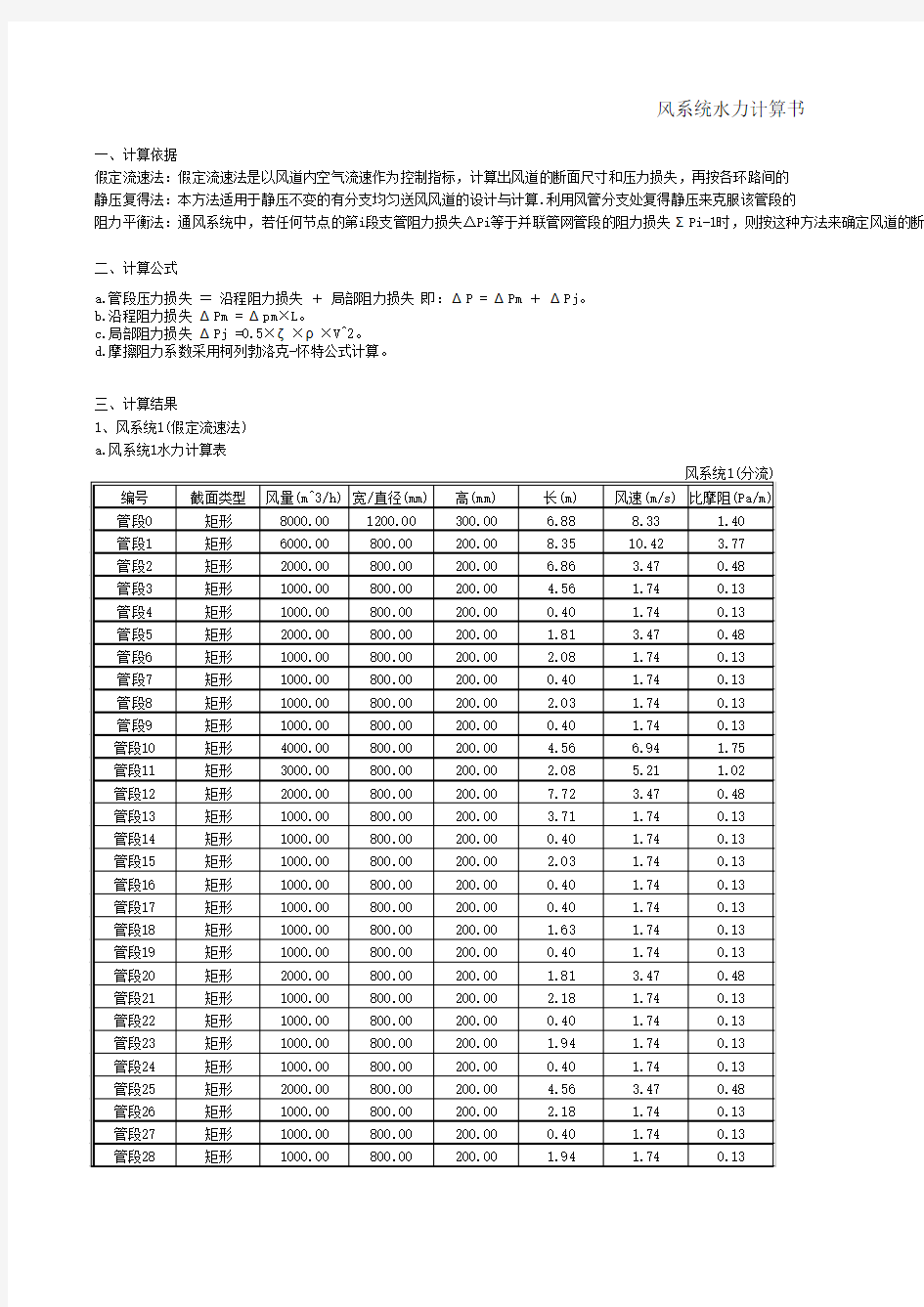 风管水力计算