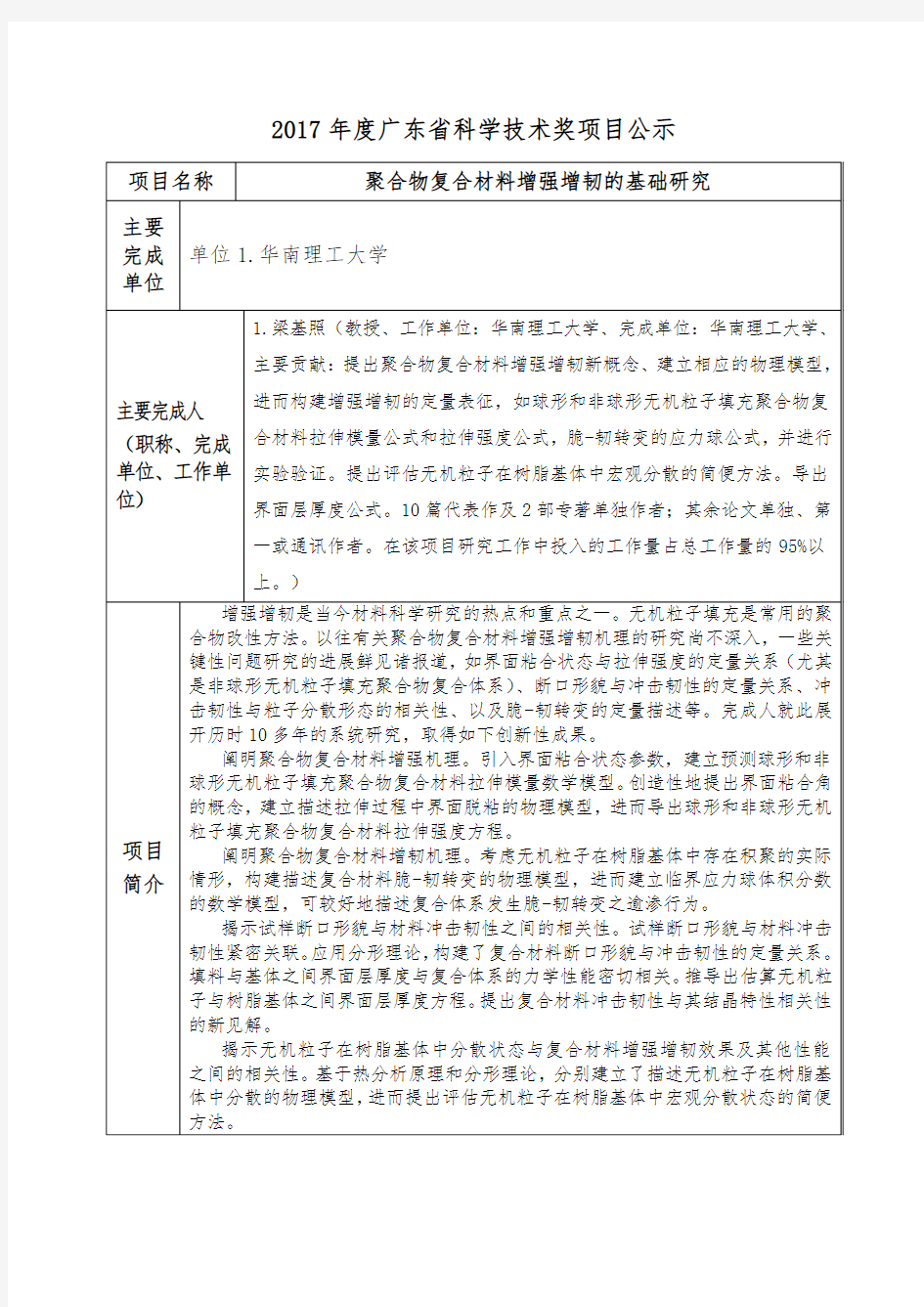 聚合物复合材料增强增韧的基础研究-华南理工大学