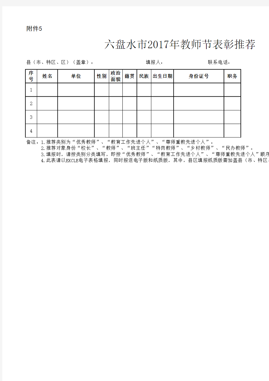 先进个人推荐汇总表