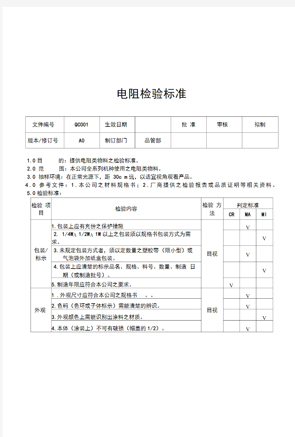 电子原材料检验标准大全