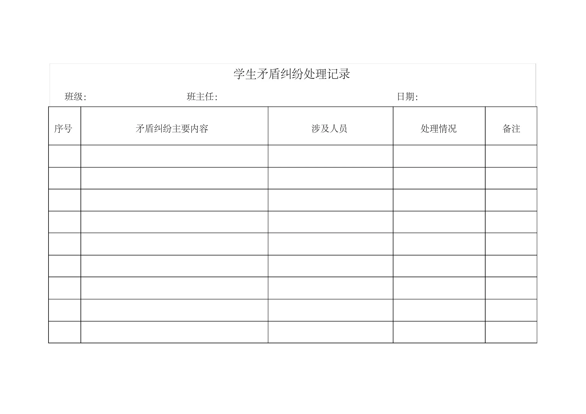 学生矛盾纠纷排查调解记录