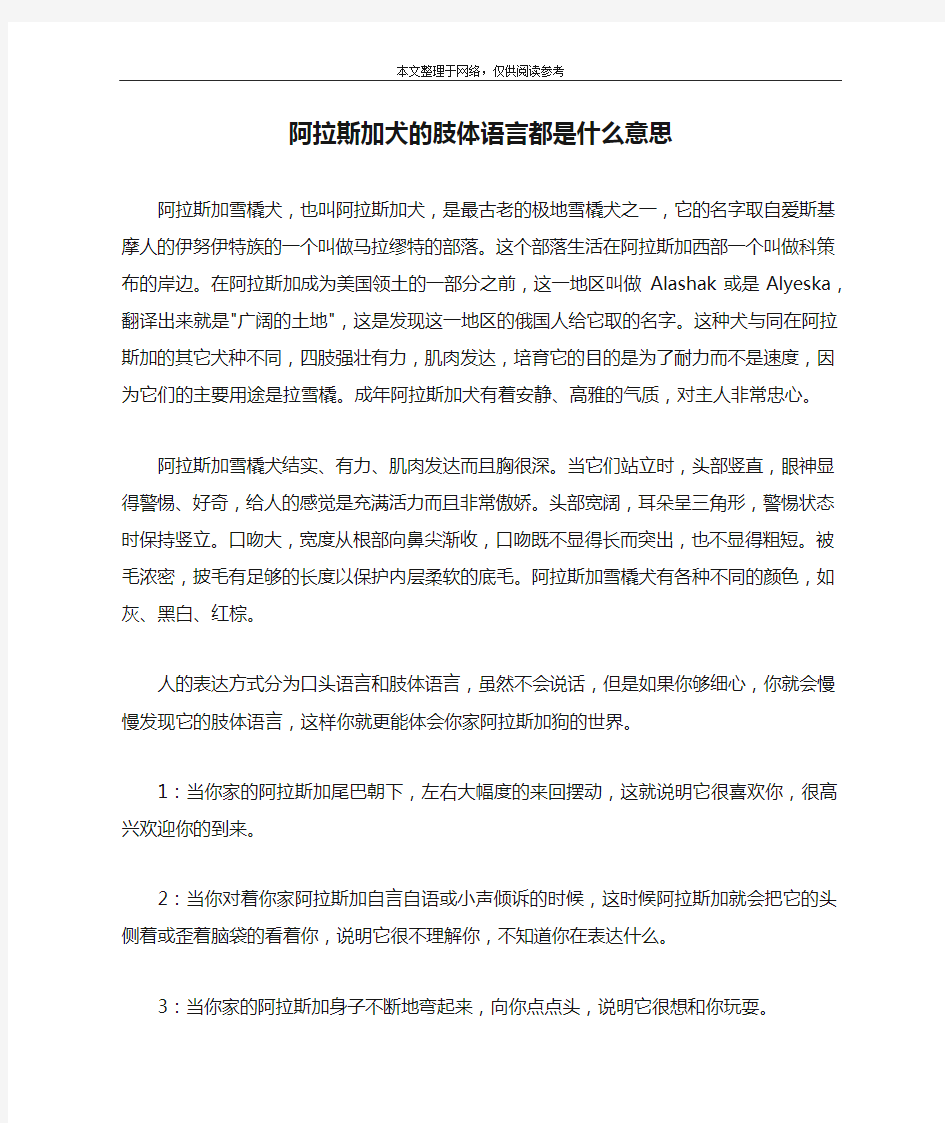 阿拉斯加犬的肢体语言都是什么意思