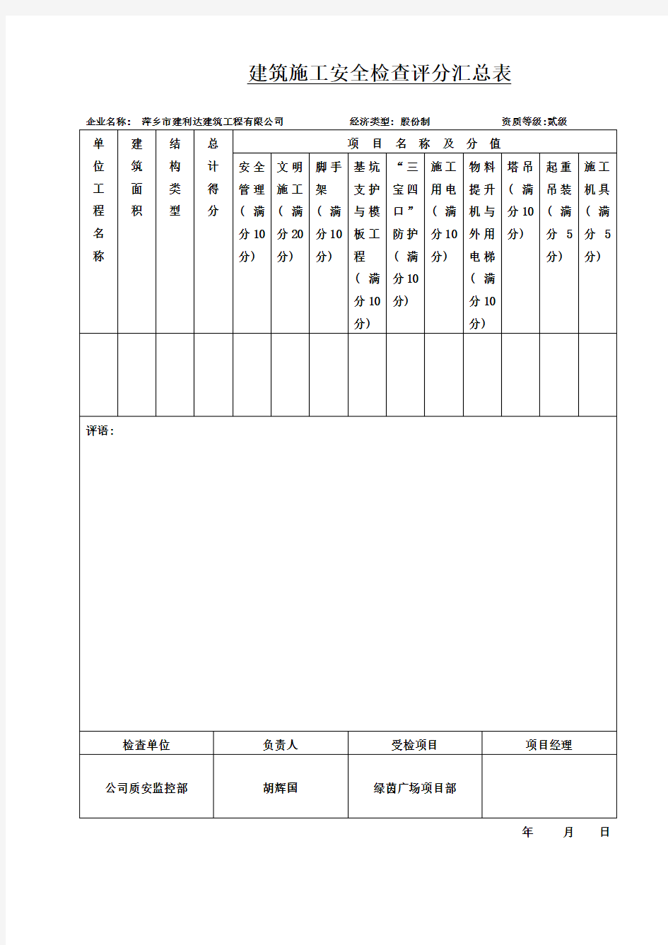 文明施工检查评分表资料