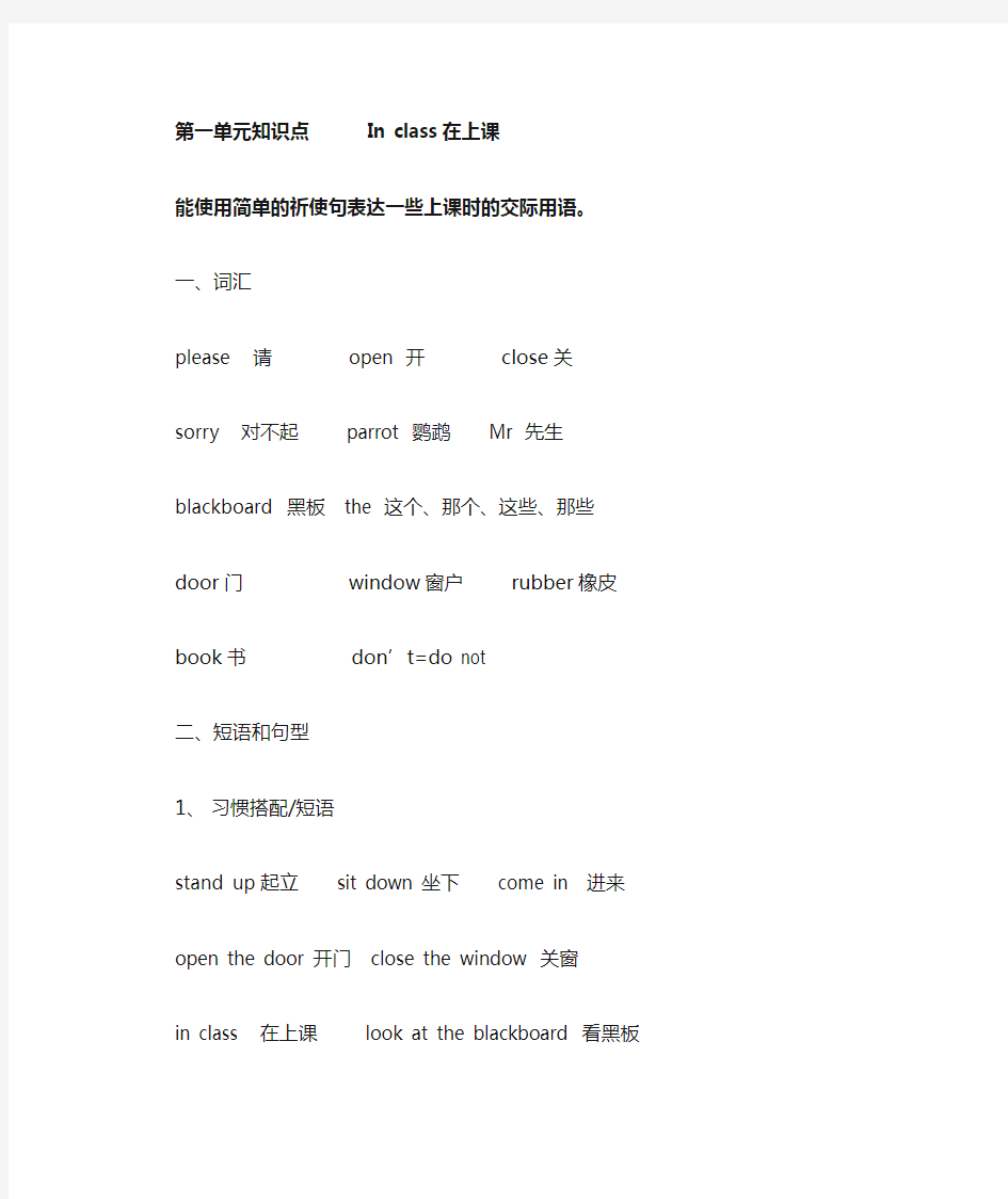 译林英语三年级下册U1知识点整理短语句型默写