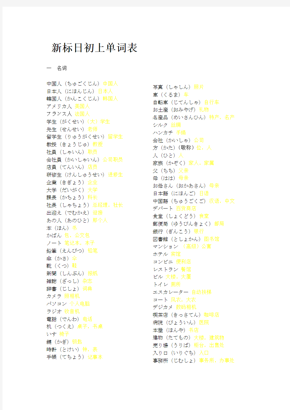 新标日初上单词表