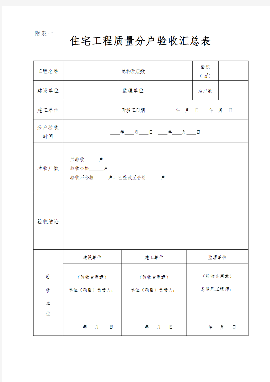 住宅分户验收表格(表一~表八)