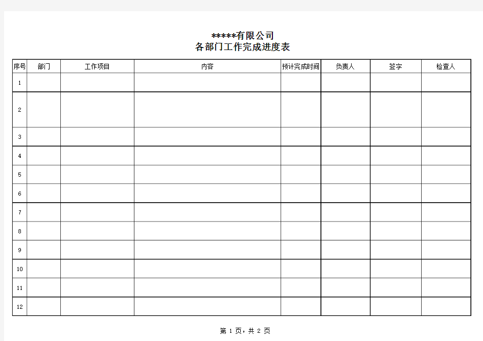 各部门工作完成进度表