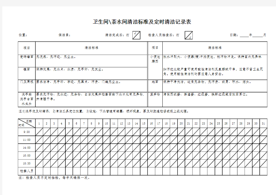 卫生间及茶水间定时清洁记录表