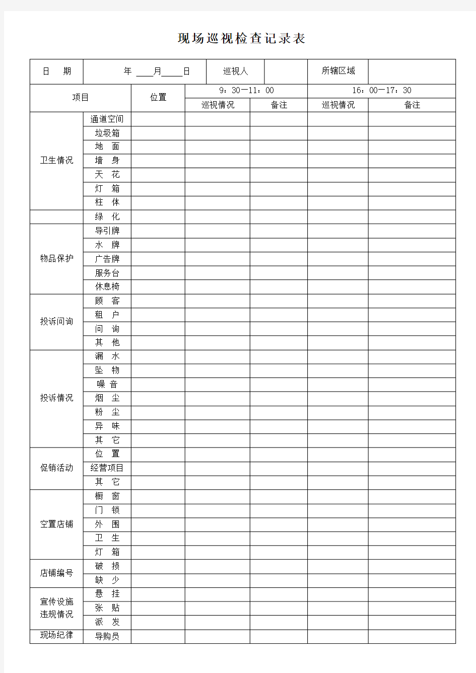 现场巡视检查记录表