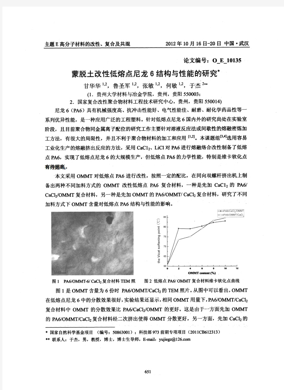 蒙脱土改性低熔点尼龙6结构与性能的研究