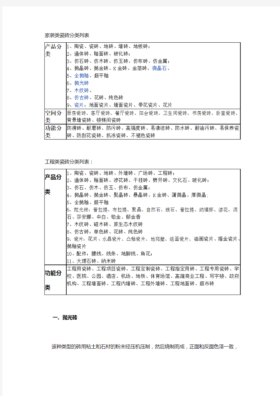 工程 家装瓷砖分类及优缺点比较