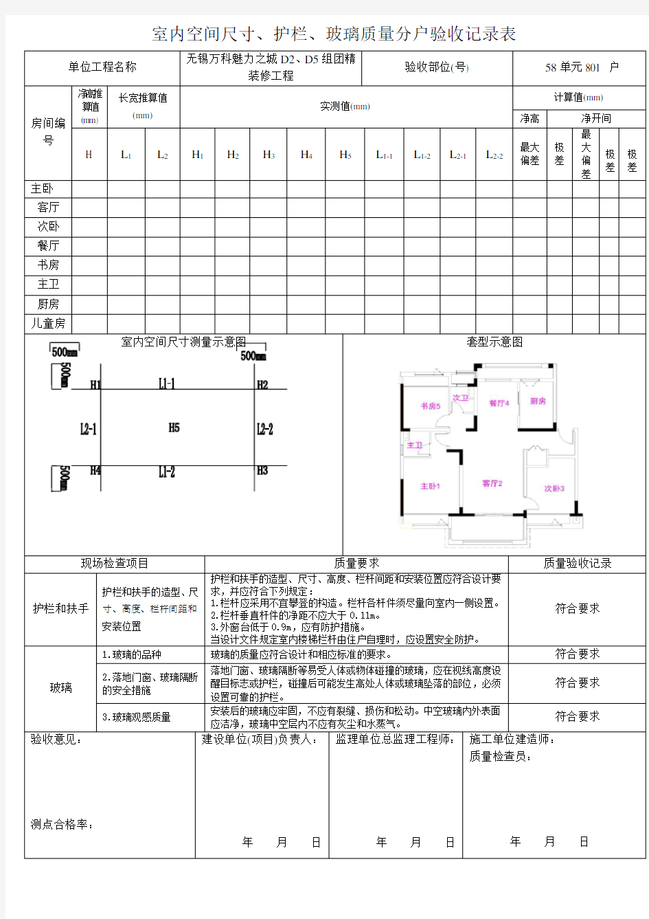 空间尺寸检测表