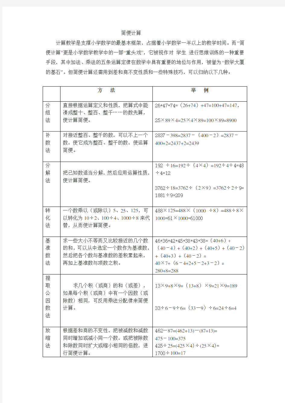 简便计算的方法