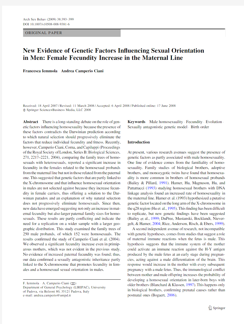 New Evidence of Genetic Factors Influencing Sexual Orientation in Men.