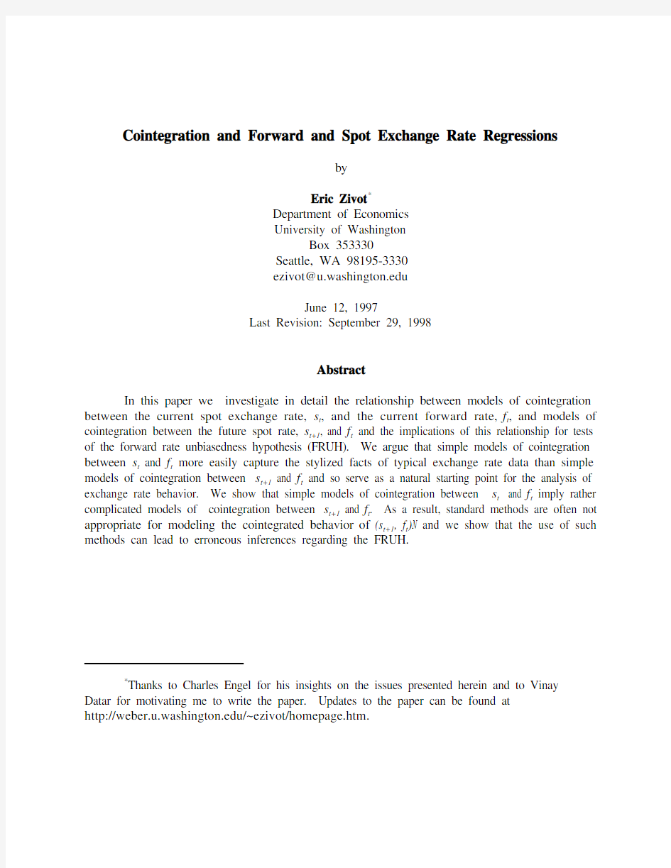 Cointegration and Forward and Spot Exchange Rate Regressions