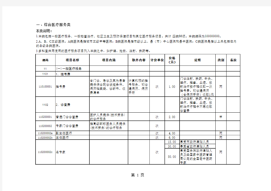 辽宁省诊疗收费标准