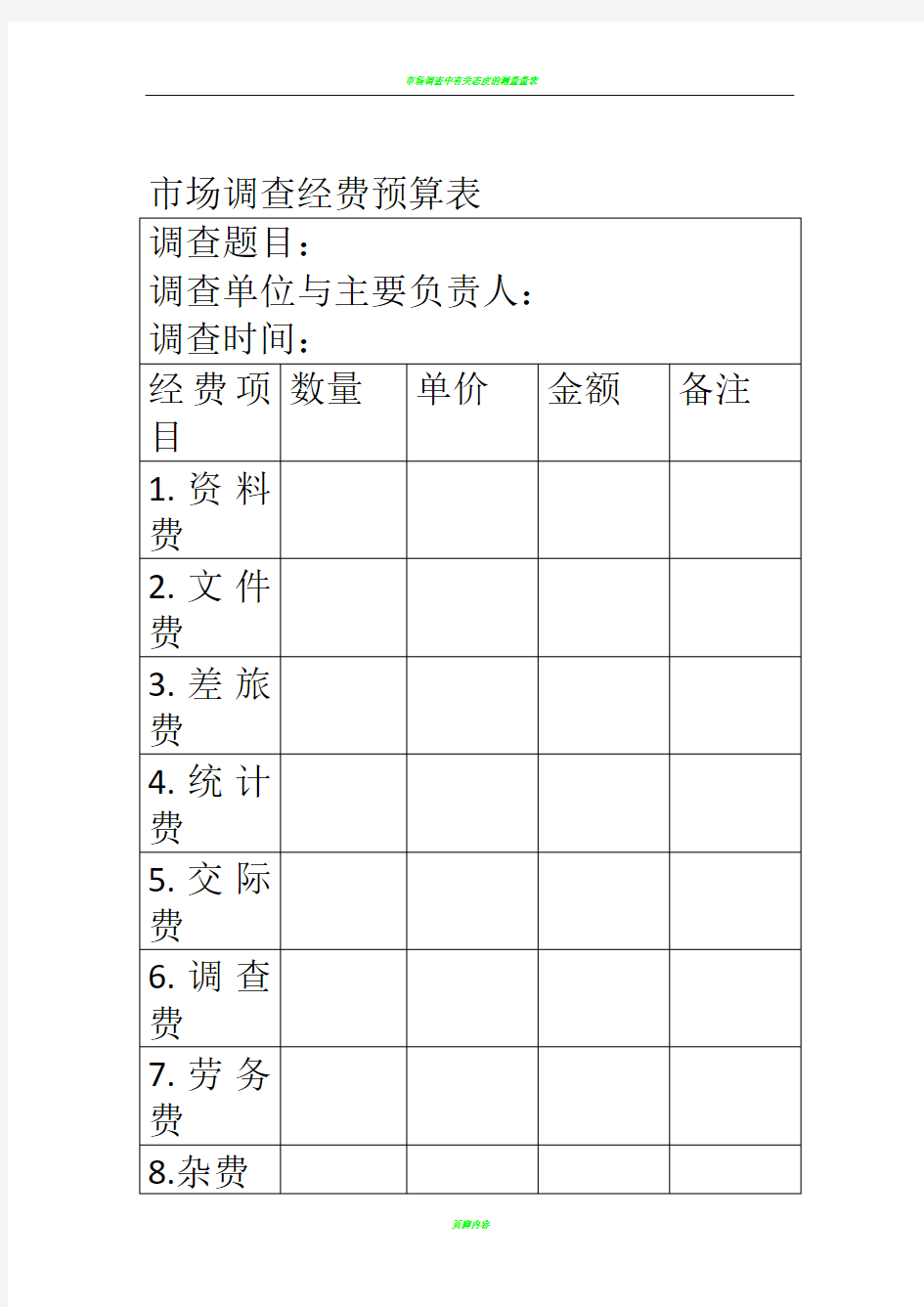 市场调查经费预算表