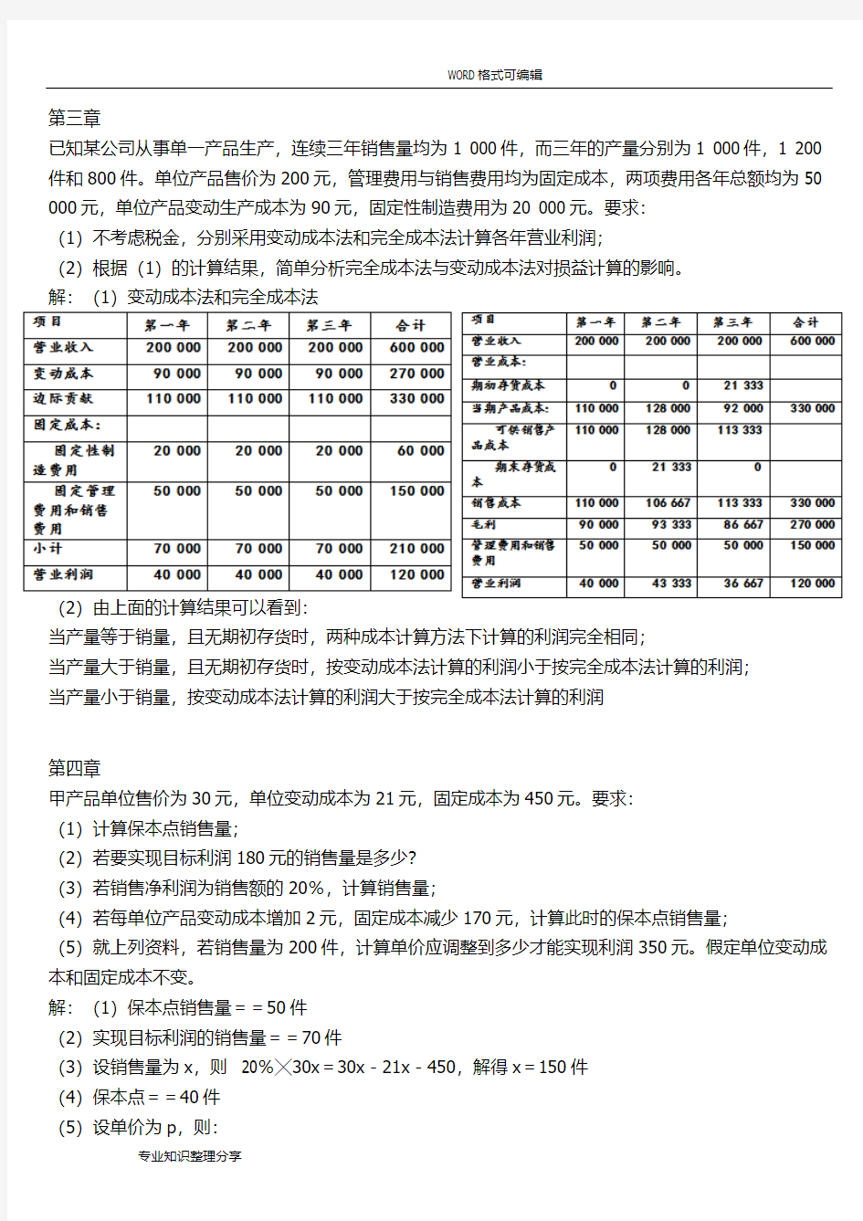 管理会计复习试题word版