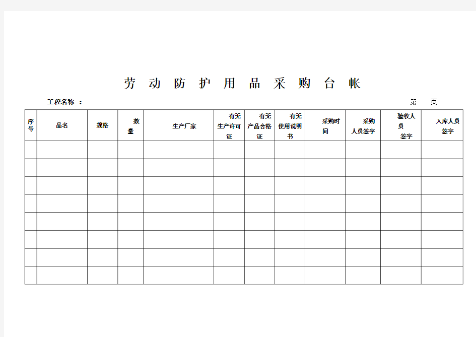 安全防护用品台账