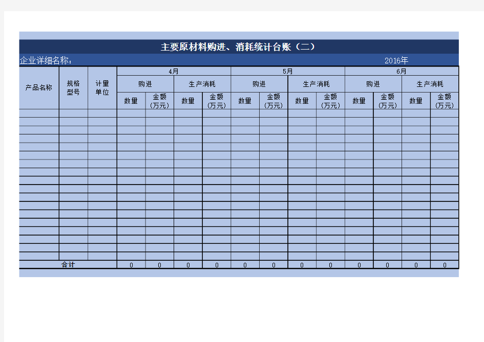 原材料购进、消耗统计台账excel模板