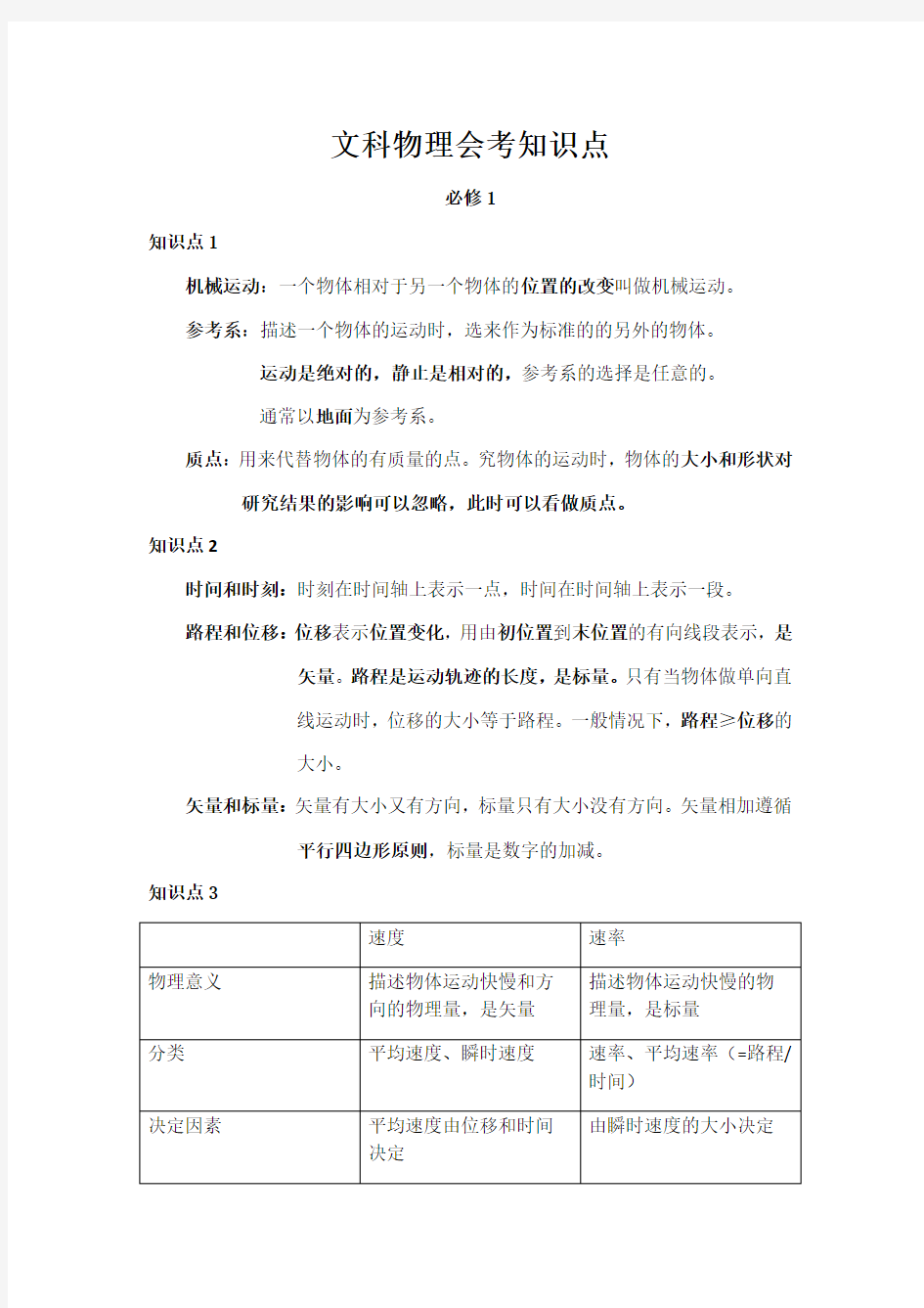 高中文科物理会考知识点总结