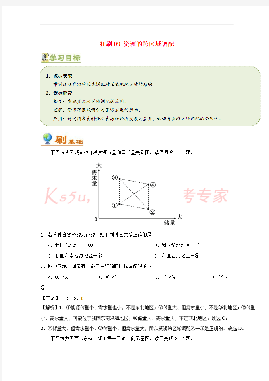 高中地理 狂刷09 资源的跨区域调配练习