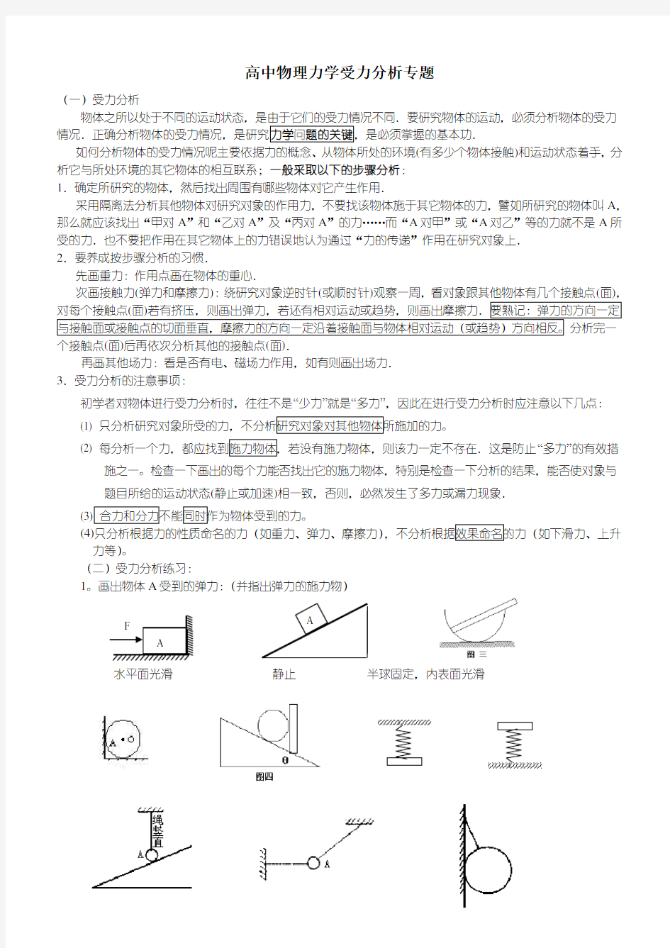 高中物理力学受力分析专题