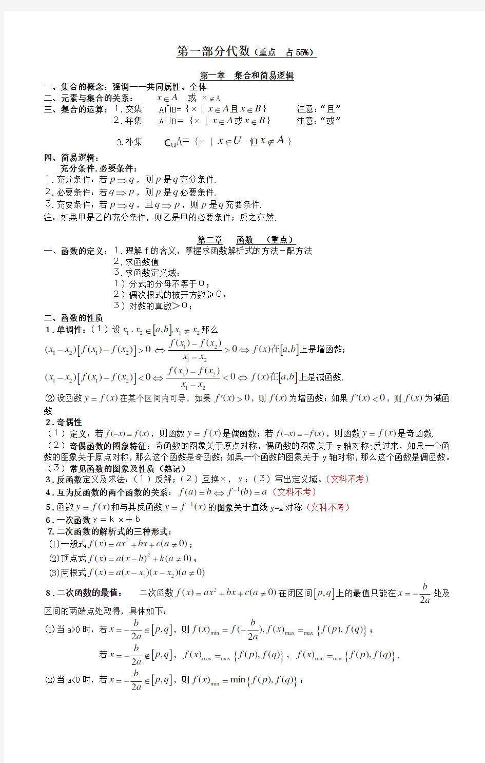 成人高考数学必背知识点