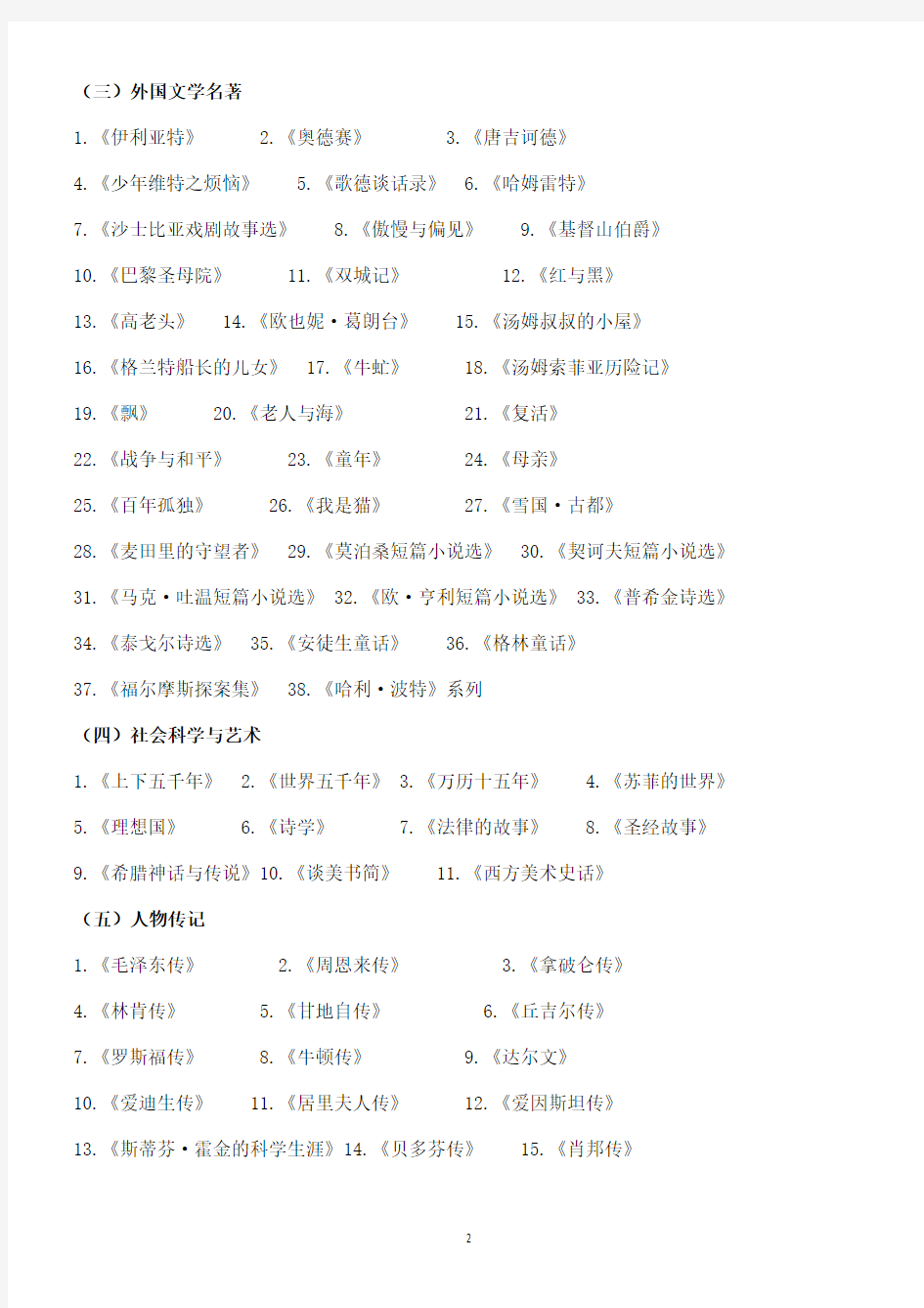 初中语文新课标名著必读书目总汇教学内容