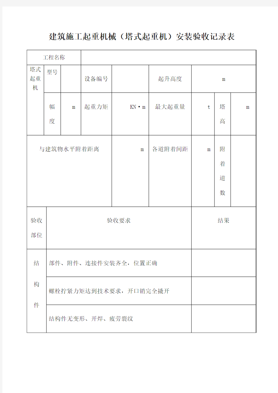 塔吊安装验收记录表