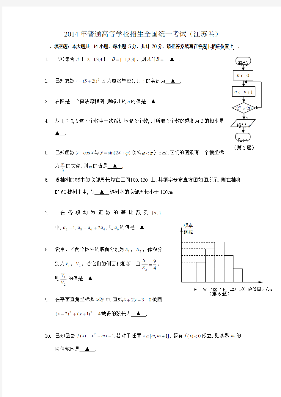 江苏省高考数学试题及答案