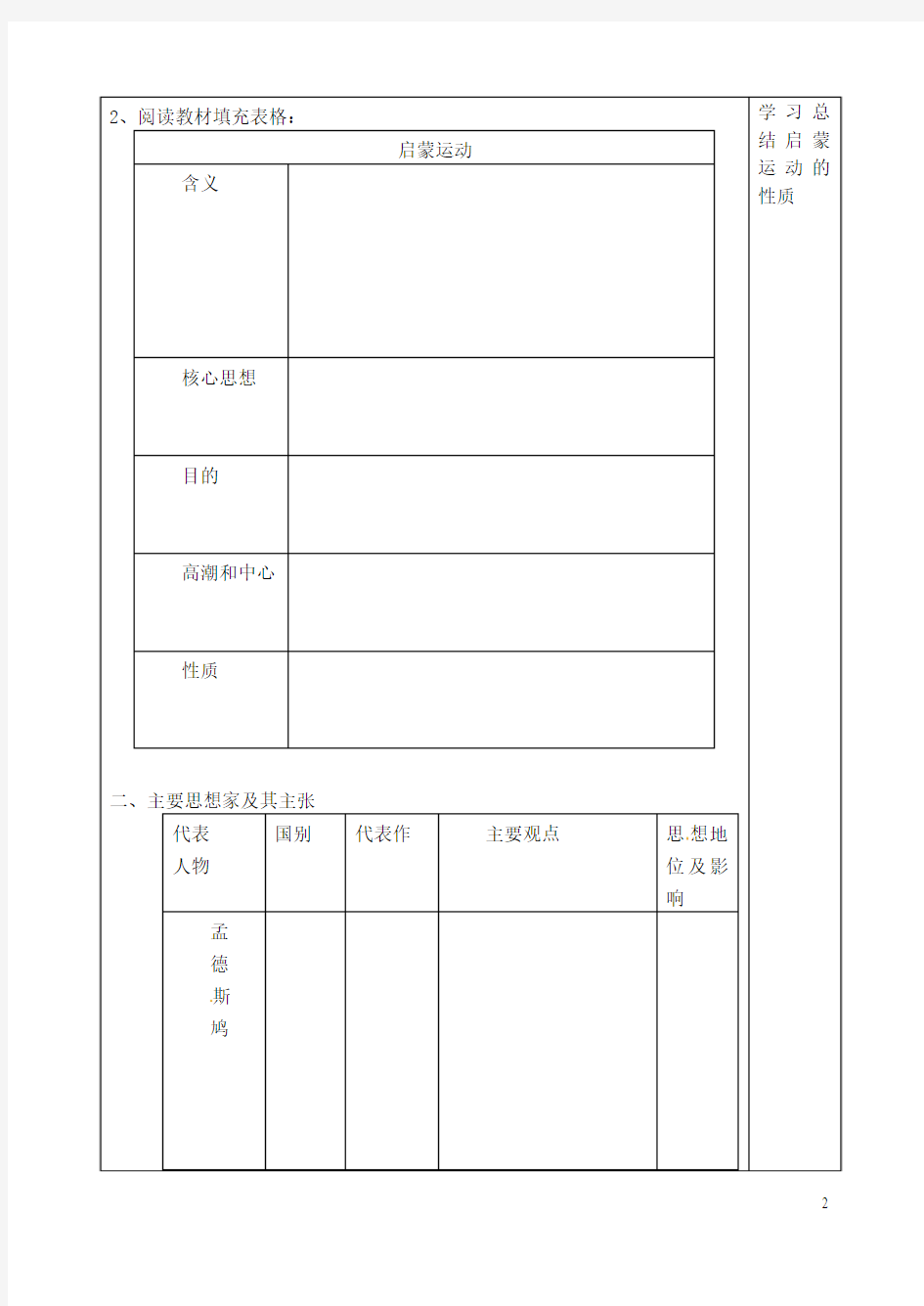 山东省泰安市肥城市第三中学高中历史 理性之光学案 岳麓版必修3