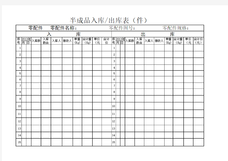 半成品入库出库表(件)