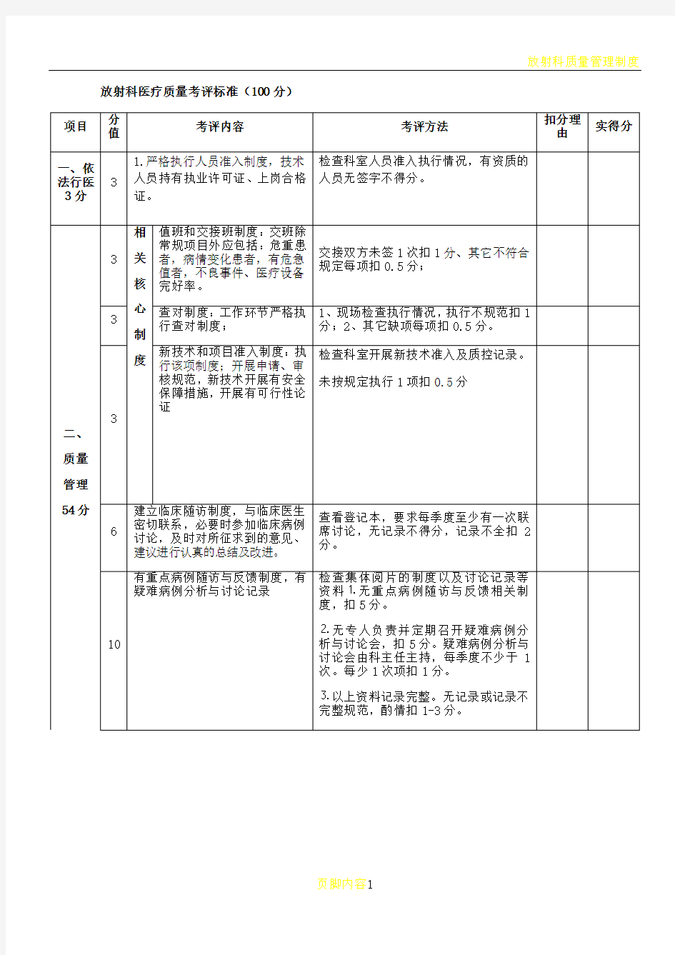 放射科质量考核标准