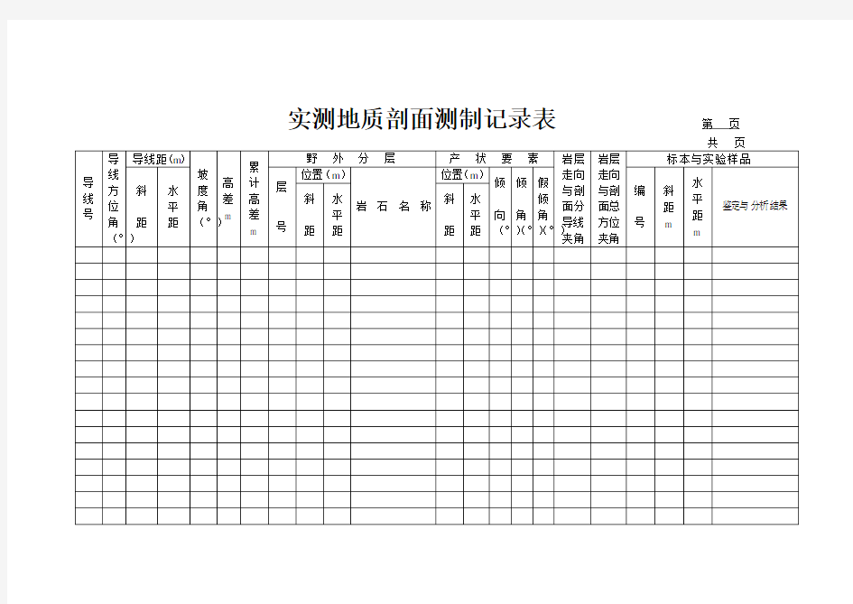 实测地质剖面测制记录表